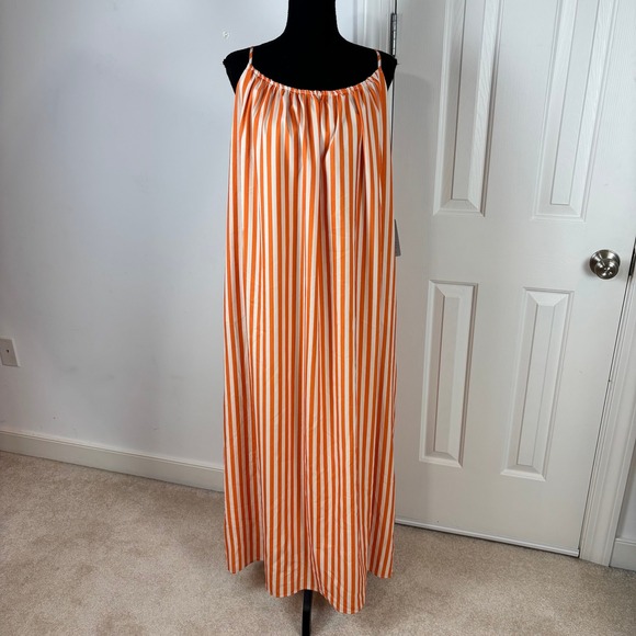 Petal & Pup Dresses & Skirts - Petal & Pup Lumina Stripe Orange White Maxi Dress Spaghetti Strap Tie Neck Sz L